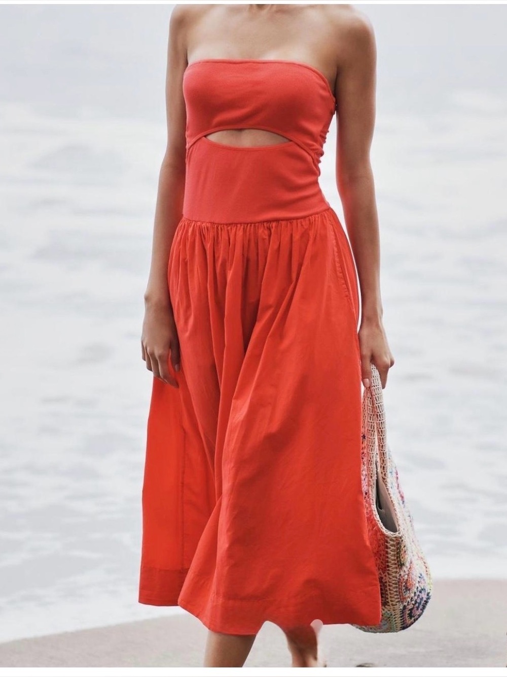 Stateside Red Strapless Cutout Midi Skirt